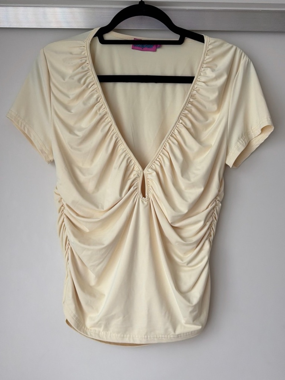 Edikted Baby Yellow Gathered V-Neck Short Sleeve Top